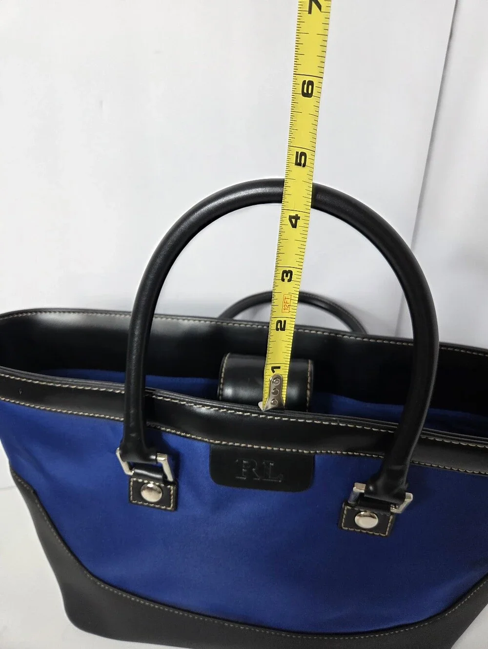 Lauren Ralph Lauren Blue and Black Structured Tote Bag Career Weekend City